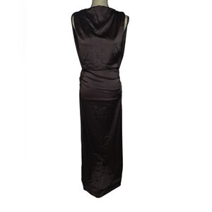 Zara Backless Satin Maxi Dress in Chocolate Brown